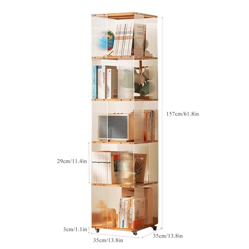 Brown Bamboo 360° Rotating Rolling Bookcase with Wheels R559