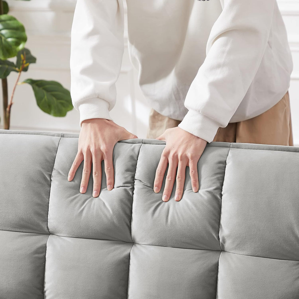 Gray Velvet Convertible Sofa Bed with Pullout Bed U3053