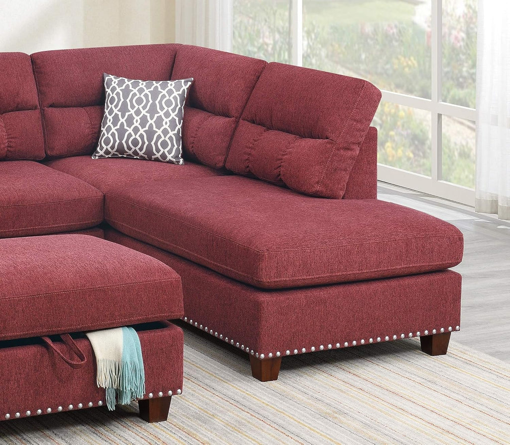 Red Velvet Sectional Sofa Y56783