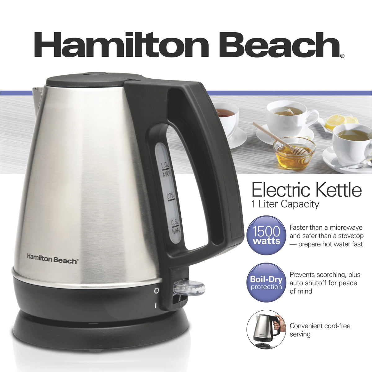 1 Liter Stainless Steel and Black Electric Kettle Y970