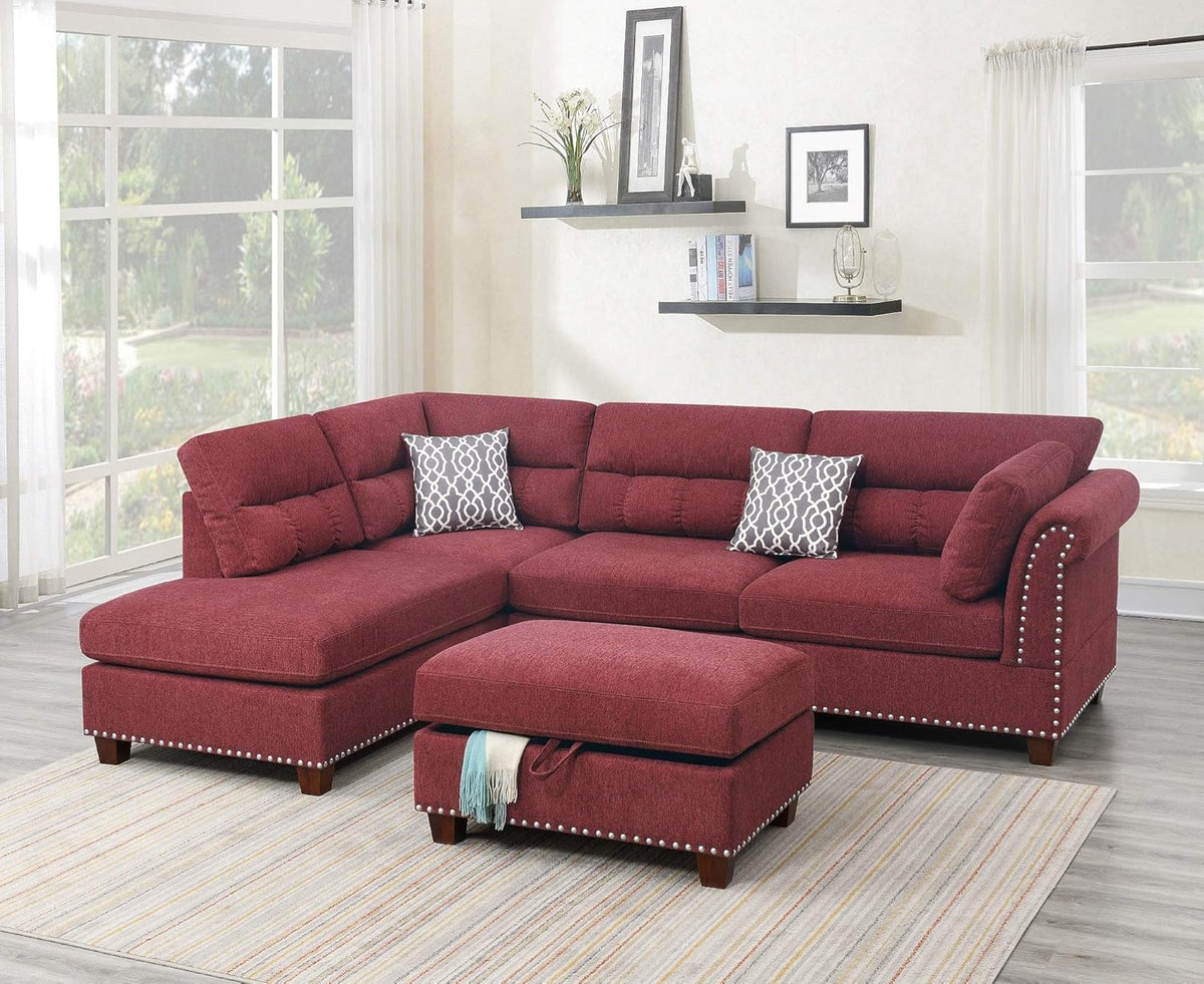 Red Velvet Sectional Sofa Y56783