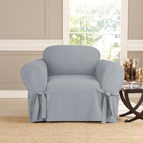 Khaki Heavyweight Cotton T-Cushion Chair Slipcover U21037