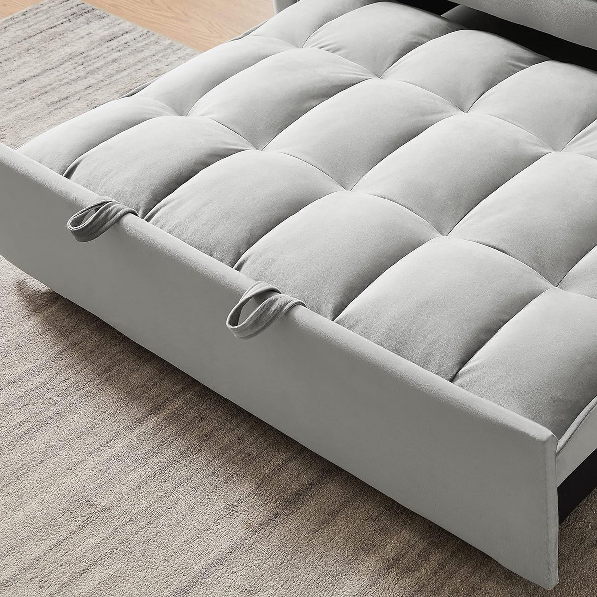 Gray Velvet Convertible Sofa Bed with Pullout Bed U3053