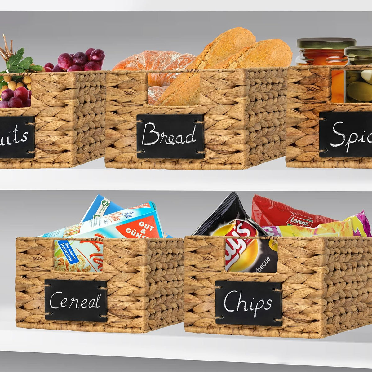 6 Pcs Natural Water Hyacinth Woven Storage Baskets with Handles T604255
