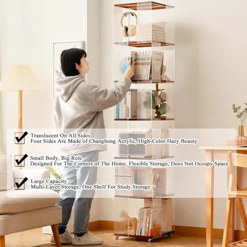 Brown Bamboo 360° Rotating Rolling Bookcase with Wheels R559