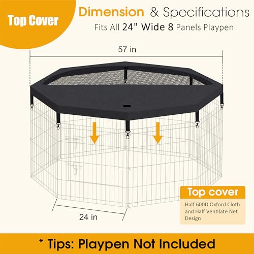 Black 8 Panels 24 Inch Metal Wire Pet Playpen with Top Cover X671397