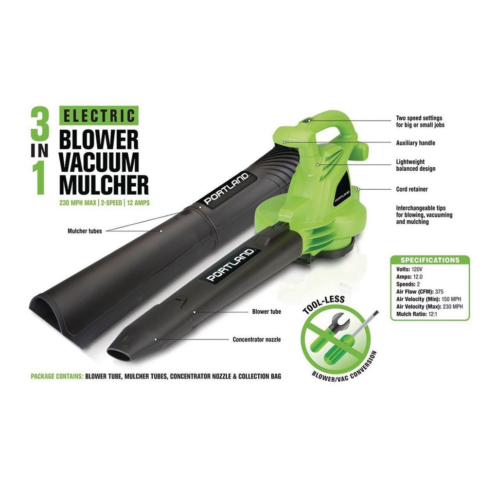 12 Amp 3-in-1 Electric Blower Vacuum Mulcher N78083