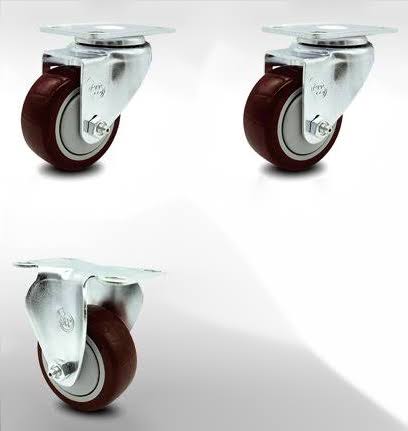 3 inch Maroon Polyurethane Swivel Top Plate Caster Set with 2 Rigid D246