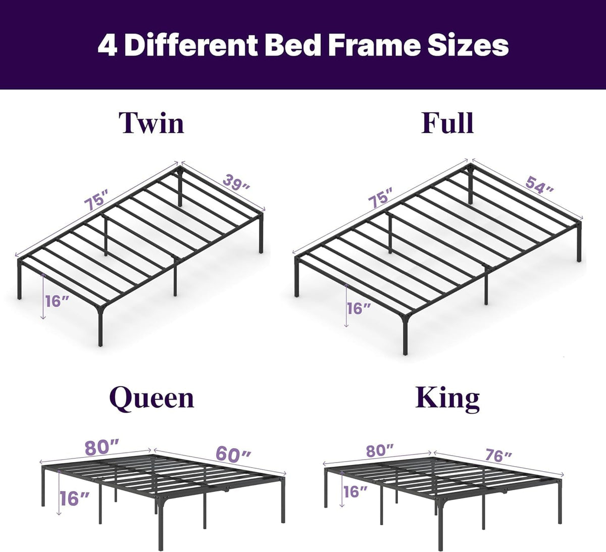 8 Inch Queen Size Bamboo Charcoal Memory Foam Mattress with Metal Platform I48156