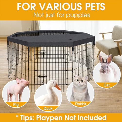 Black 8 Panels 24 Inch Metal Wire Pet Playpen with Top Cover X671397