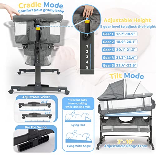 Grey 3 in 1 Baby Bassinet with Mesh Wall R97460