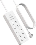 Flat Plug Extension Cord 25 Ft, 10 Outlets Power Strip Surge Protector with 2 USB, 1080 Joules, Wall Mountable, Pack of 2 A25761