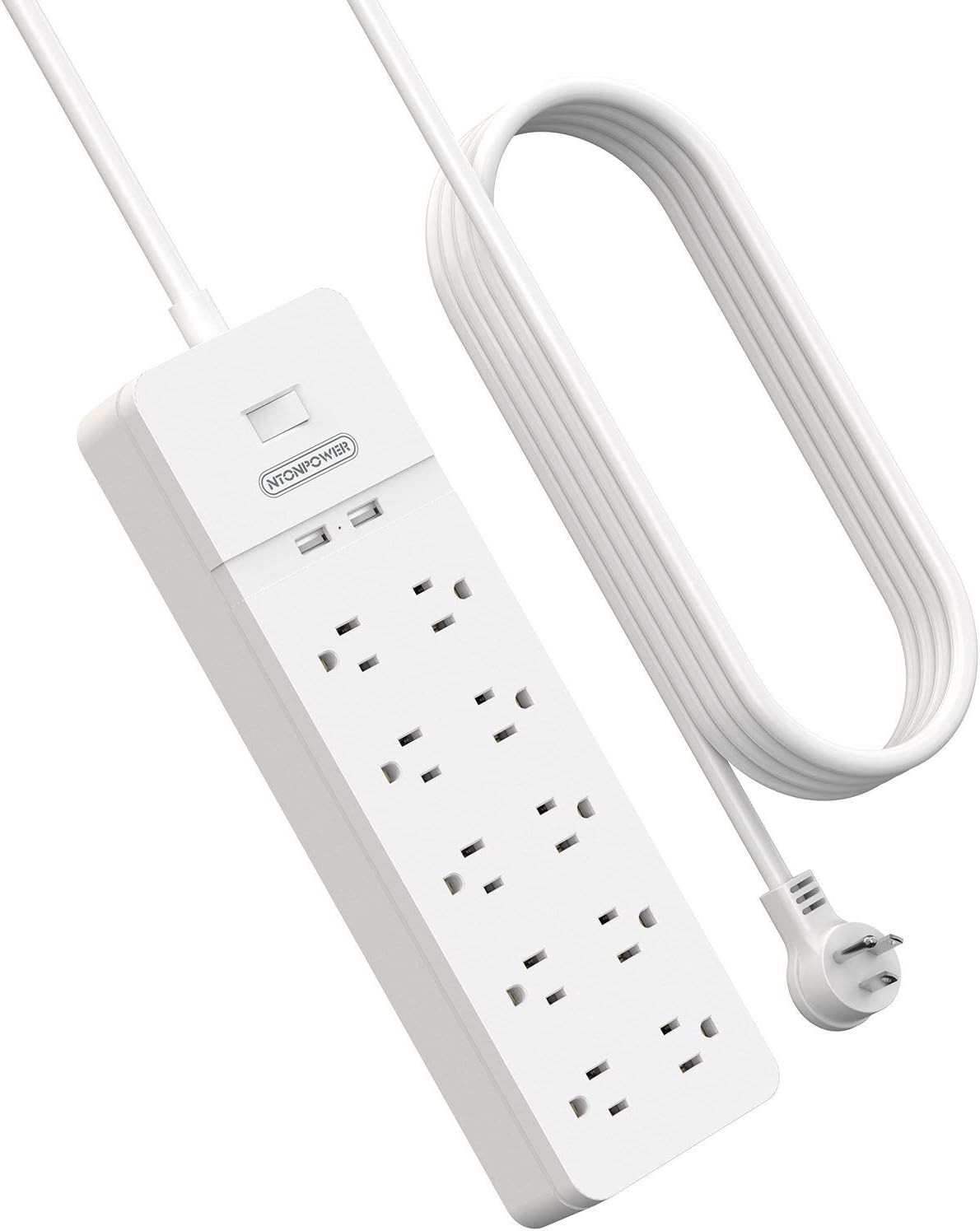 Flat Plug Extension Cord 25 Ft, 10 Outlets Power Strip Surge Protector with 2 USB, 1080 Joules, Wall Mountable, Pack of 2 A25761