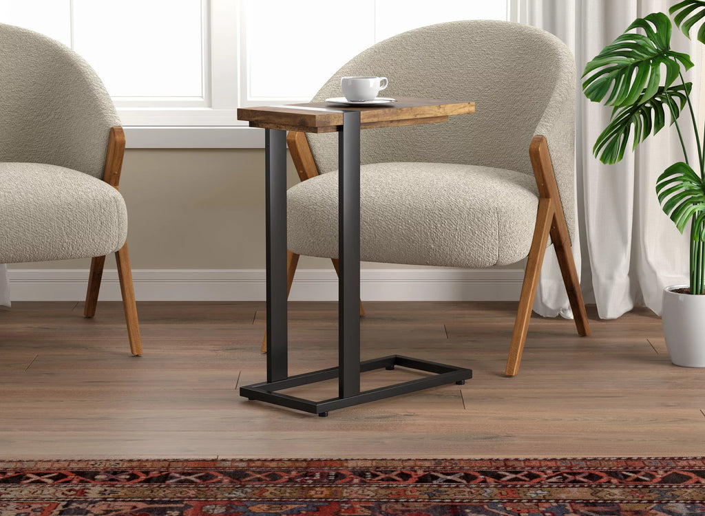 C-Shaped Brown Reclaimed Wood Black Metal End Accent Table H949