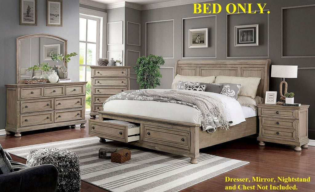 King Size Solid Wood Bed with Storage Drawers L74284
