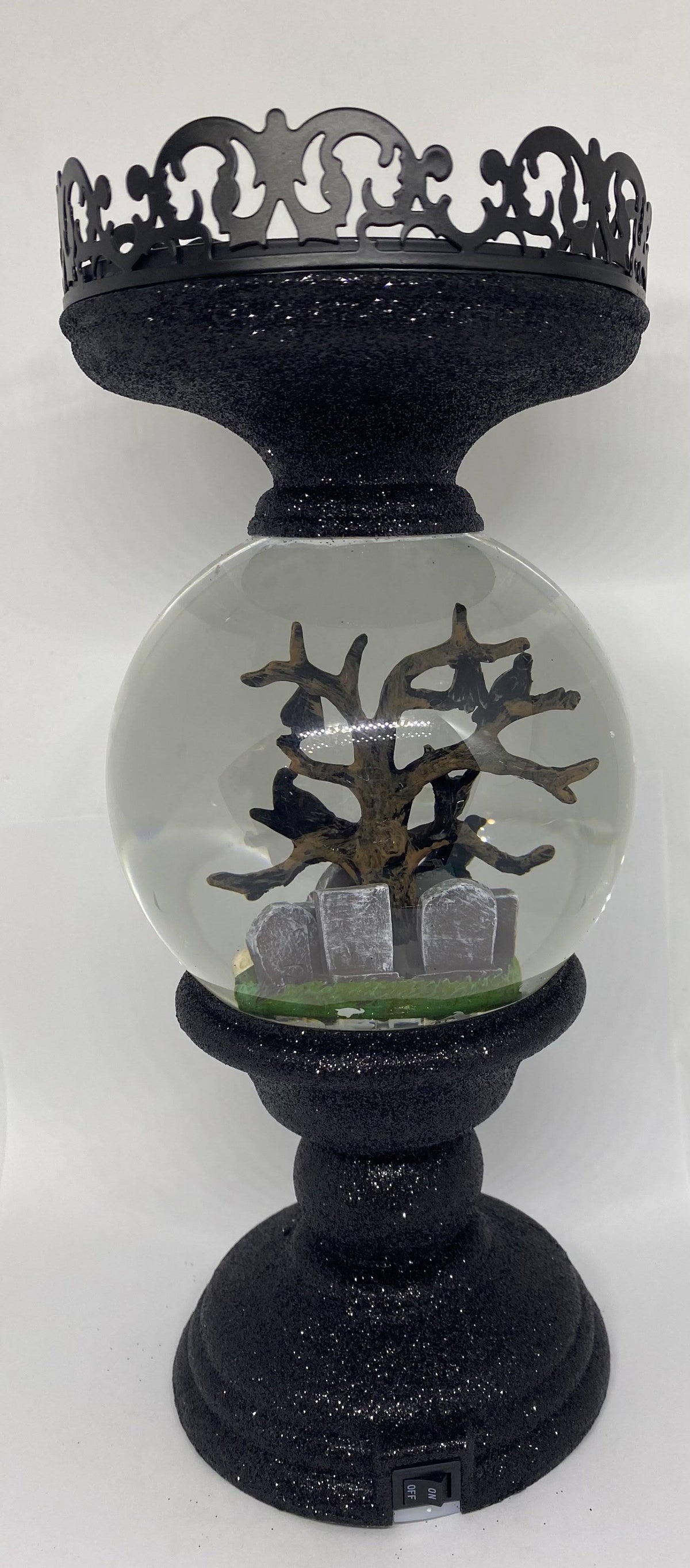 Halloween Cemetery Pedestal Water Globe Candle Holder M937
