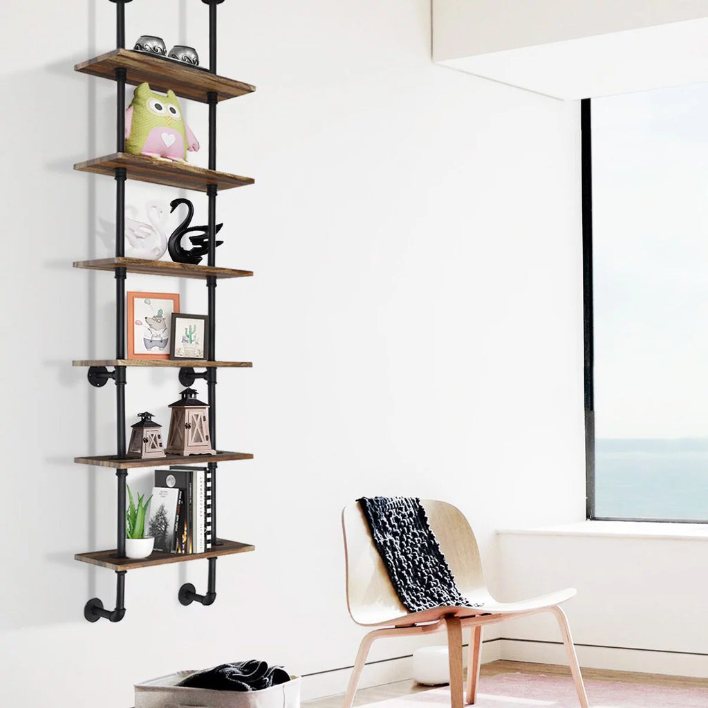 Brown 6-Shelf Rustic Pipe Shelving Unit L844635
