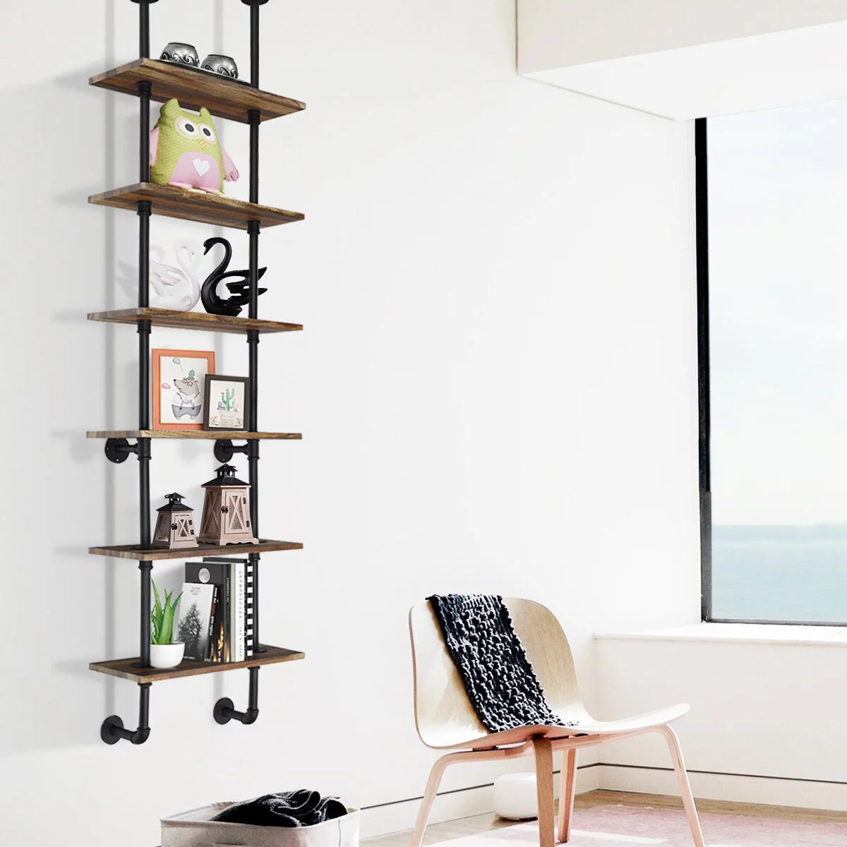Brown 6-Shelf Rustic Pipe Shelving Unit L844635