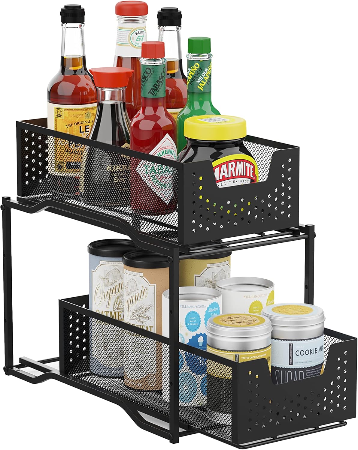 White 2-Tier Under Sink Cabinet Organizer with Sliding Storage Drawer D6662