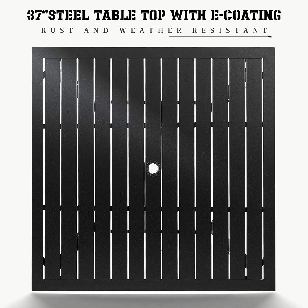 4 Seat Metal Square Outdoor Dining Table with Umbrella Hole, Black H83548