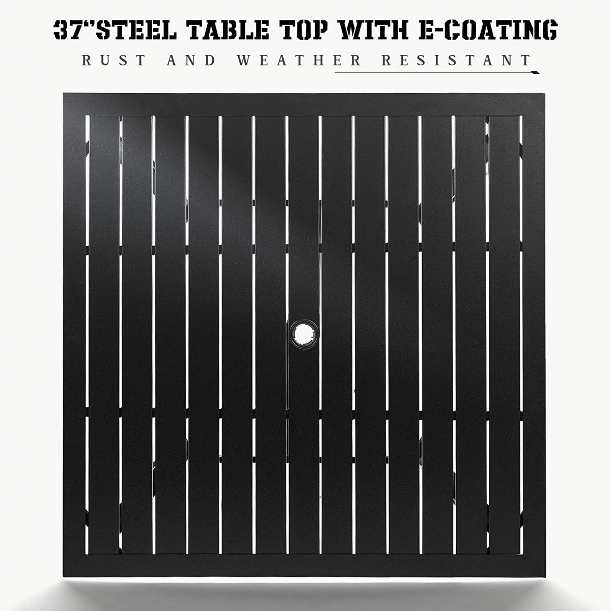 4 Seat Metal Square Outdoor Dining Table with Umbrella Hole, Black H83548
