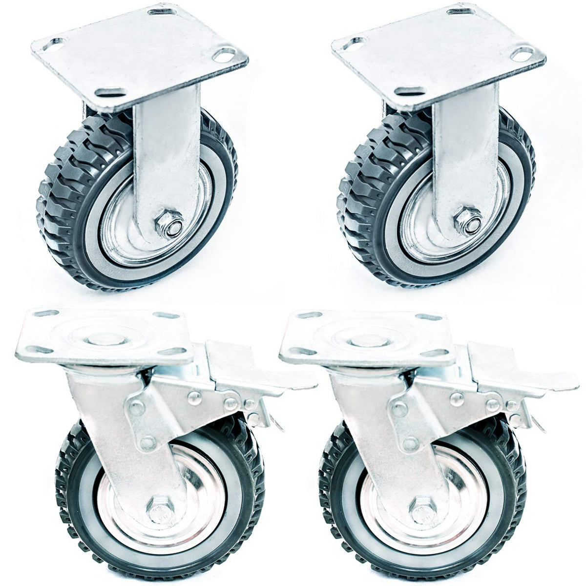 6 inch Heavy Duty Rubber Swivel Caster Wheels 4 Pack with Top Plate W645