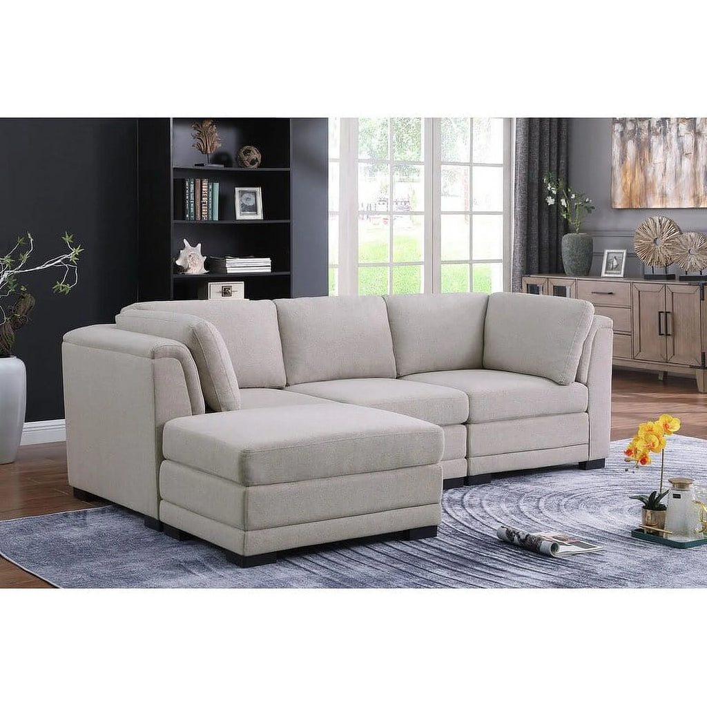 Light Gray Linen Reversible Sectional Sofa with Ottoman U50692
