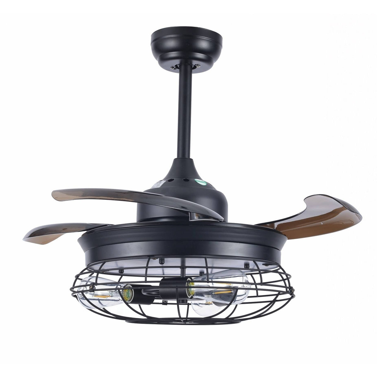 Black Retractable Ceiling Fan with Cage W2197