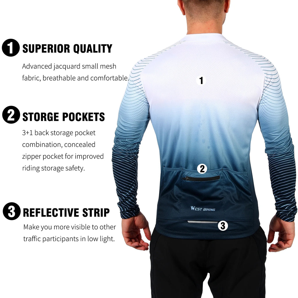 White Long-Sleeved Cycling Jersey Q827