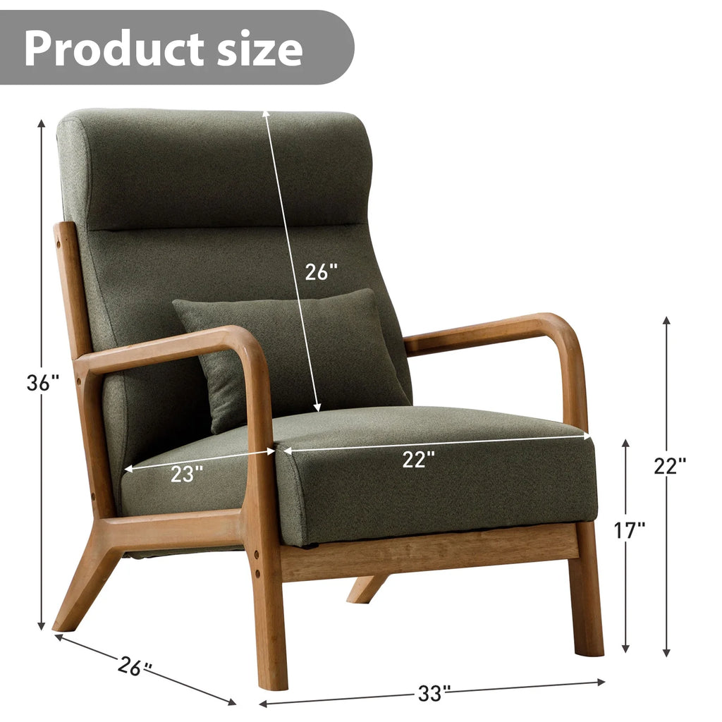 Mid-Century Modern Green Upholstered Accent Chair with Pillow F193111
