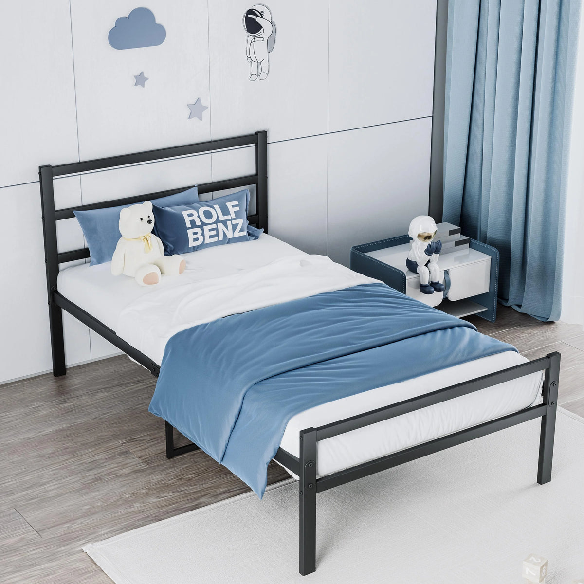 Black Full Metal Platform Bed with Headboard and Footboard V625285