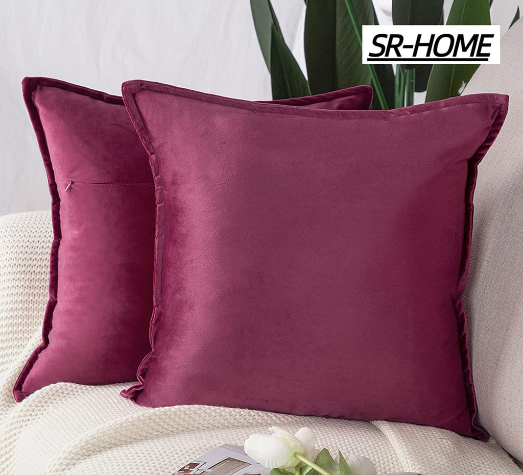 Set of 2 Velvet Decorative Throw Pillow Covers with Fringe Cushion Case Q7551