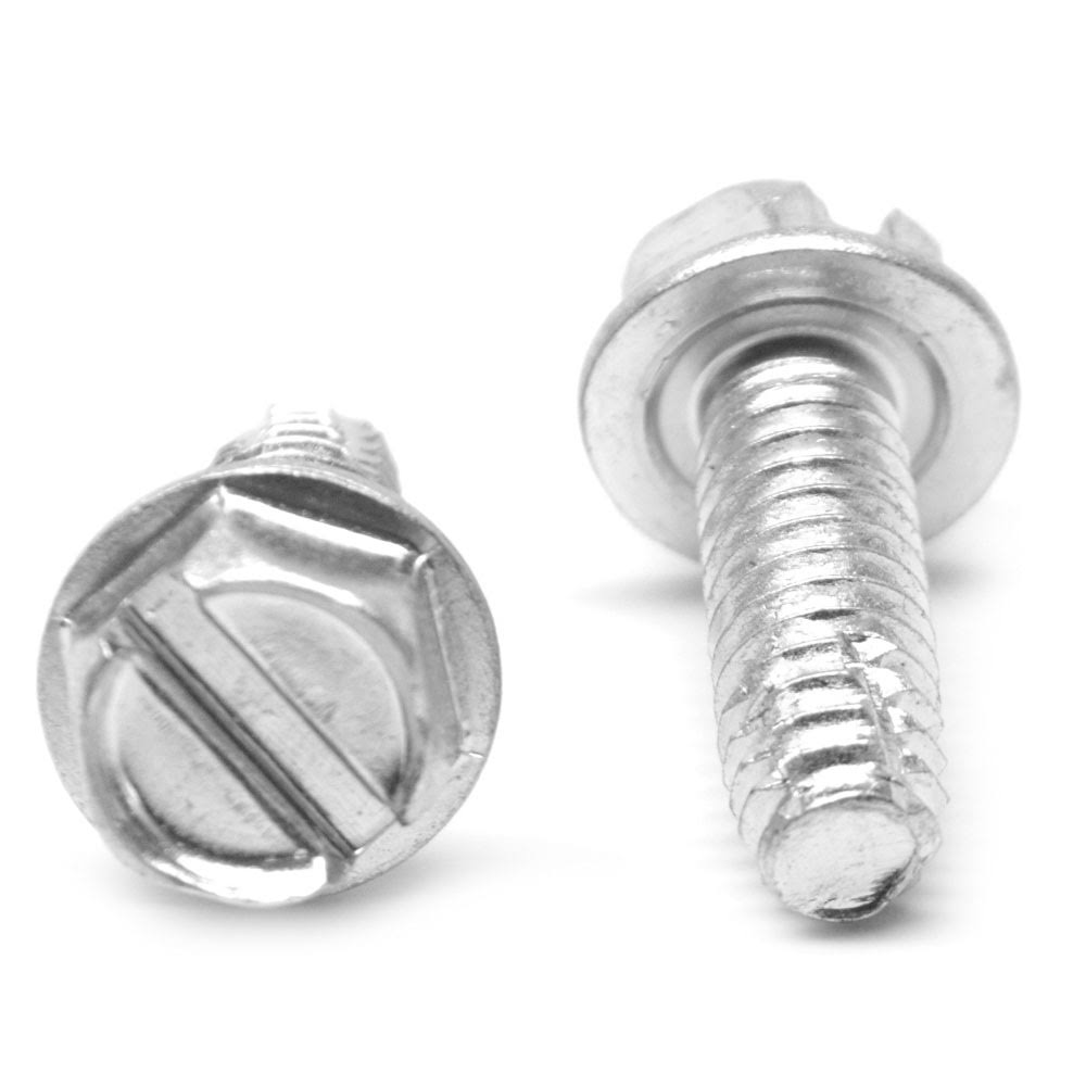 3/8-16 x 2 Coarse Thread Thread Cutting Screw Slotted Hex Washer Head Type F Low Carbon Steel Zinc Plated D789206