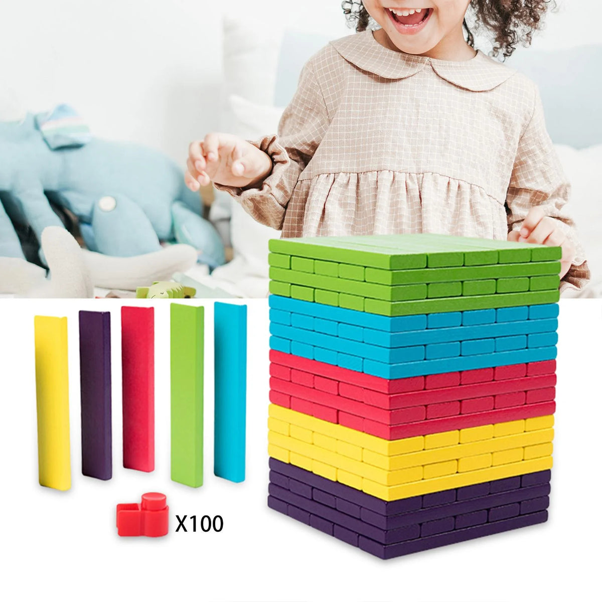 100 Pieces Wooden Blocks Stacking Game Building Kits Board Games K787
