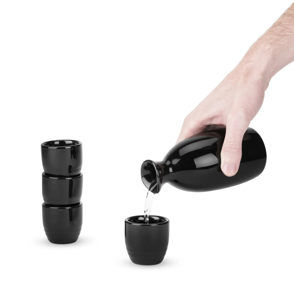 Black Stoneware Sake Set V9363