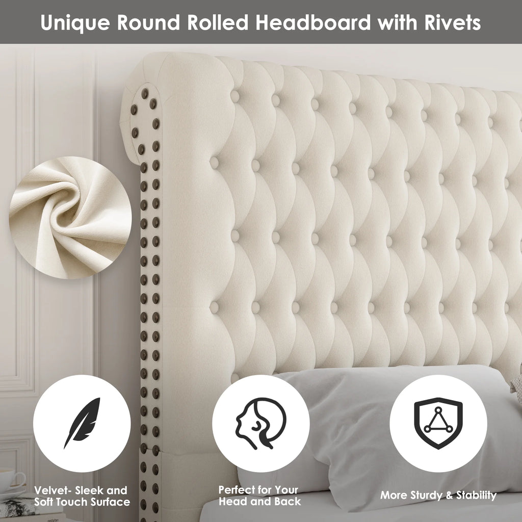 Queen Size Storage Bed with Tall Headboard and Drawers F337584