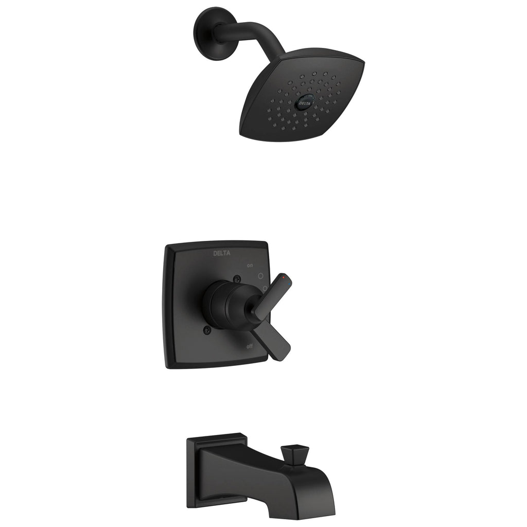 Matte Black Finish Tub and Shower Combo Faucet with Cartridge, Handles, and Valve J434