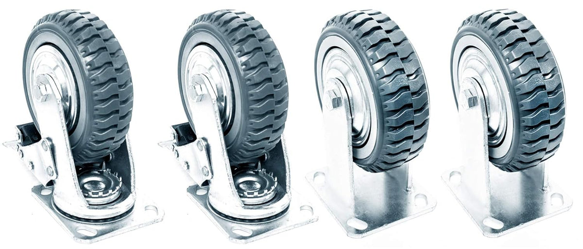 6 inch Heavy Duty Rubber Swivel Caster Wheels 4 Pack with Top Plate W645