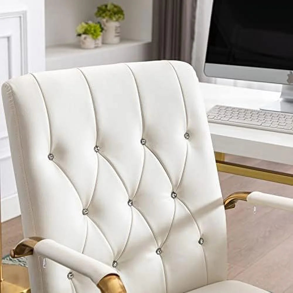White PU Leather Office Desk Chair with Wheels K82832