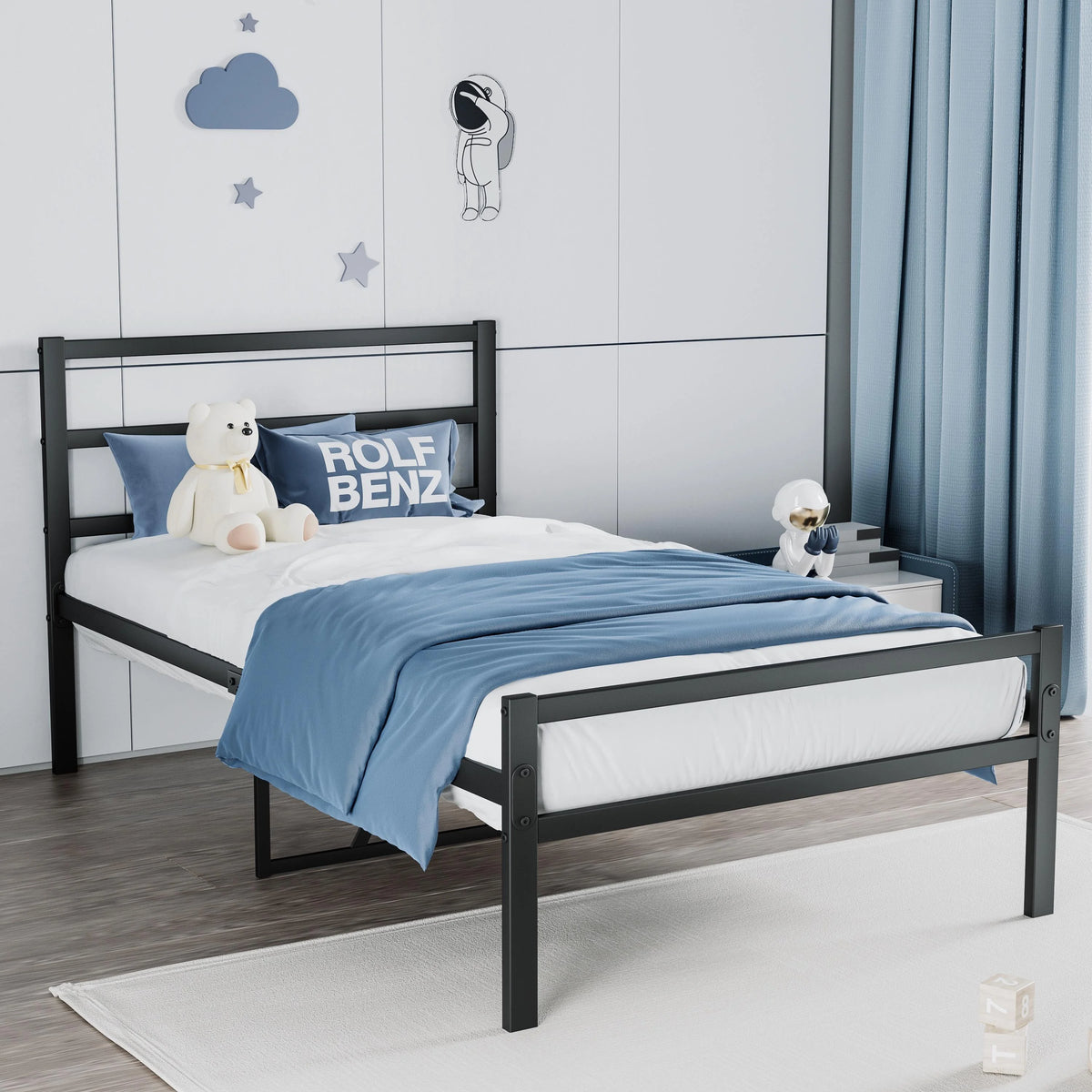 Black Full Metal Platform Bed with Headboard and Footboard V625285