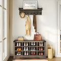 Industrial Hall Tree Coat Rack with Shoe Bench O489724
