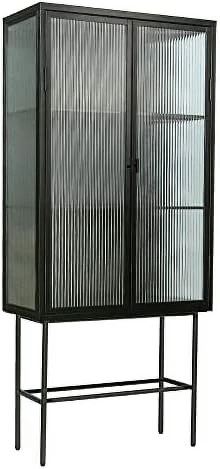 Black Fluted Glass Cabinet with Removable Shelves P2266
