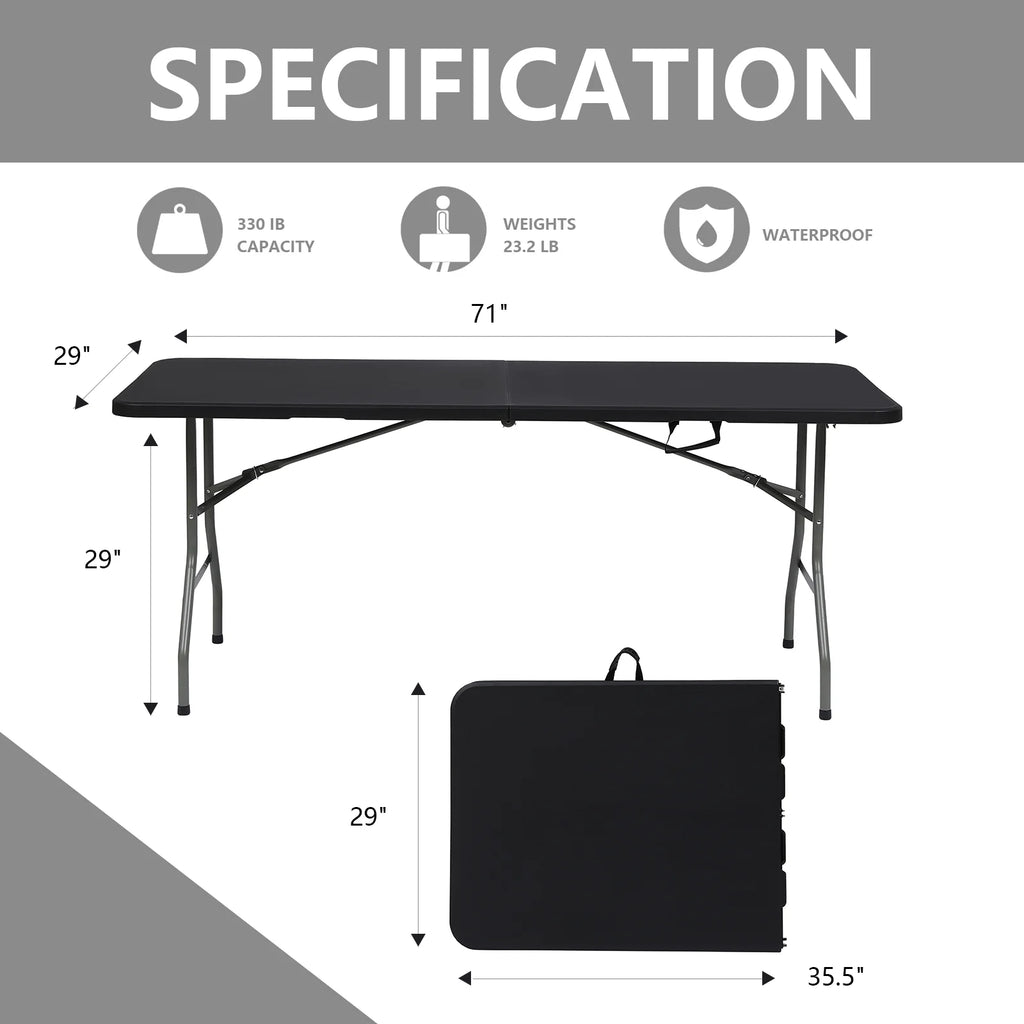 6ft Black Portable Plastic Folding Table Q304