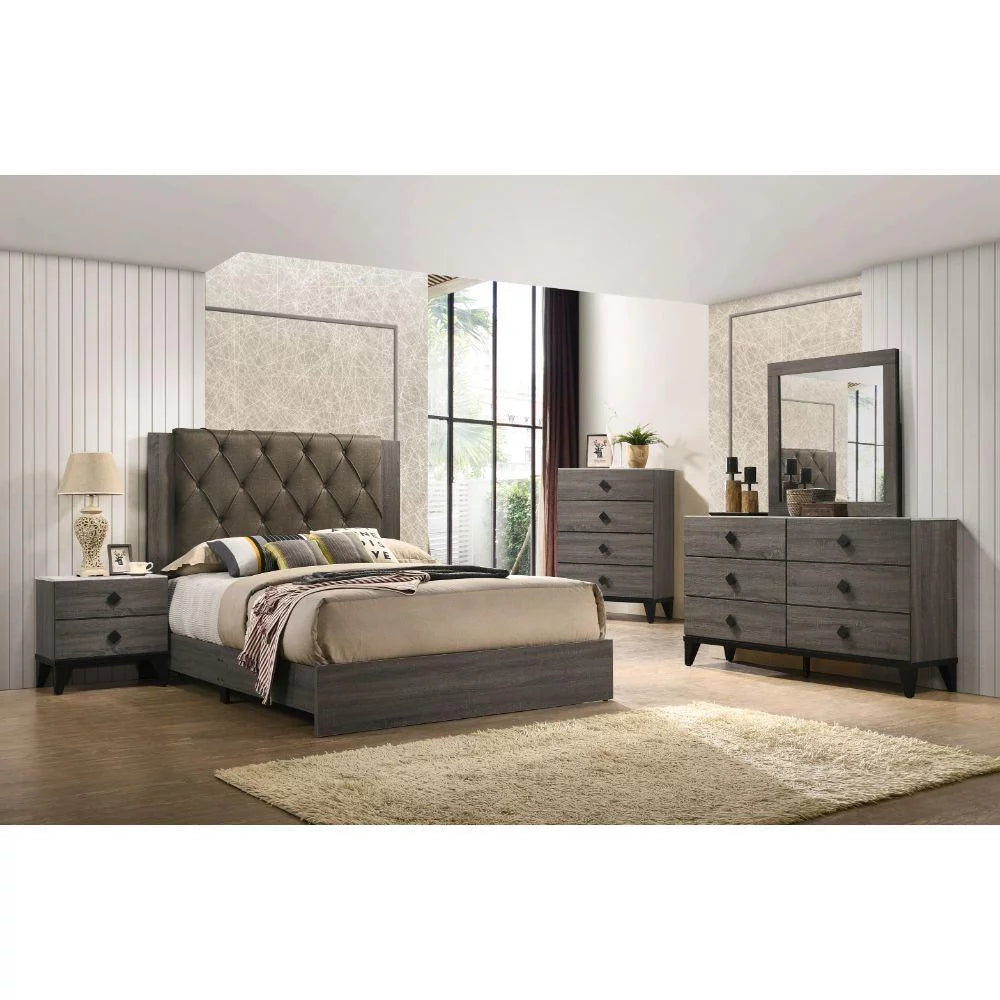 Fabric Rustic Gray Oak Eastern King Bedroom Set 5PCS H803