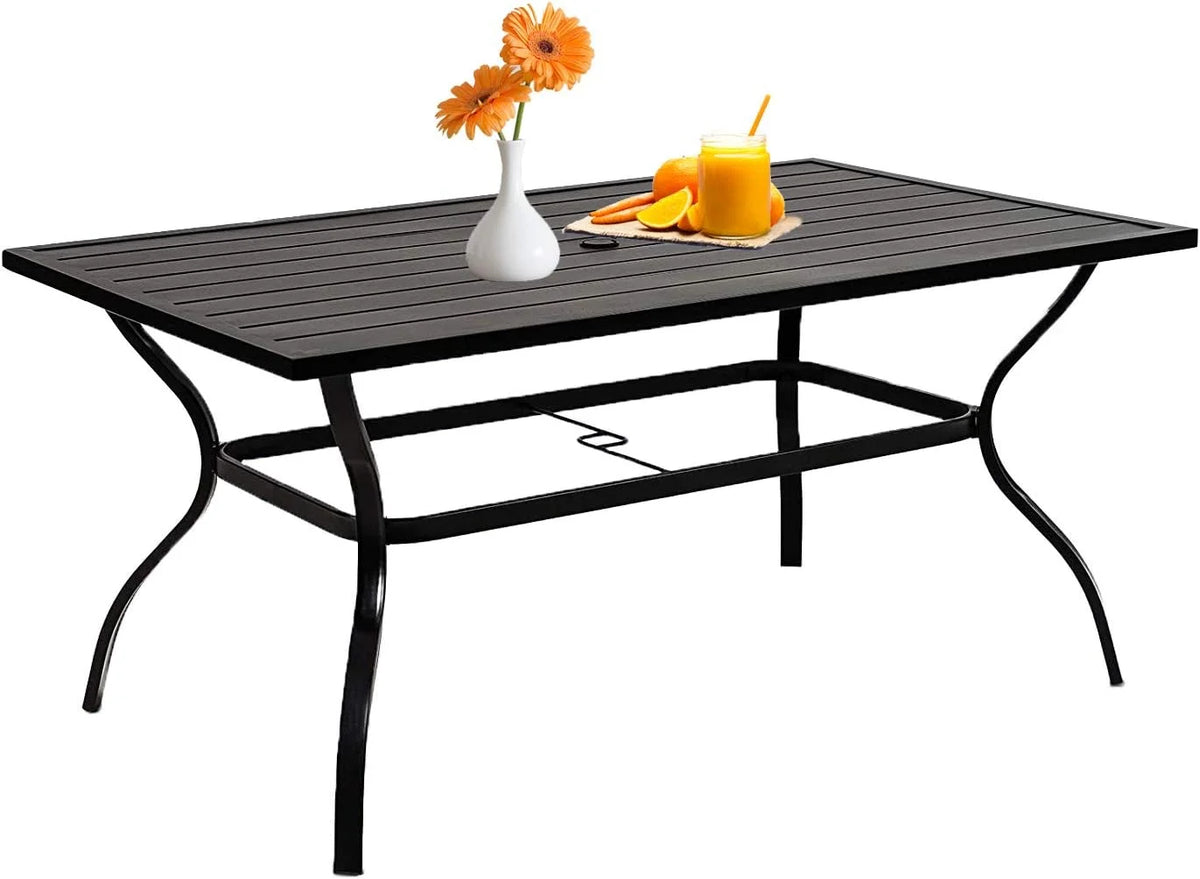 4 Seat Metal Square Outdoor Dining Table with Umbrella Hole, Black H83548