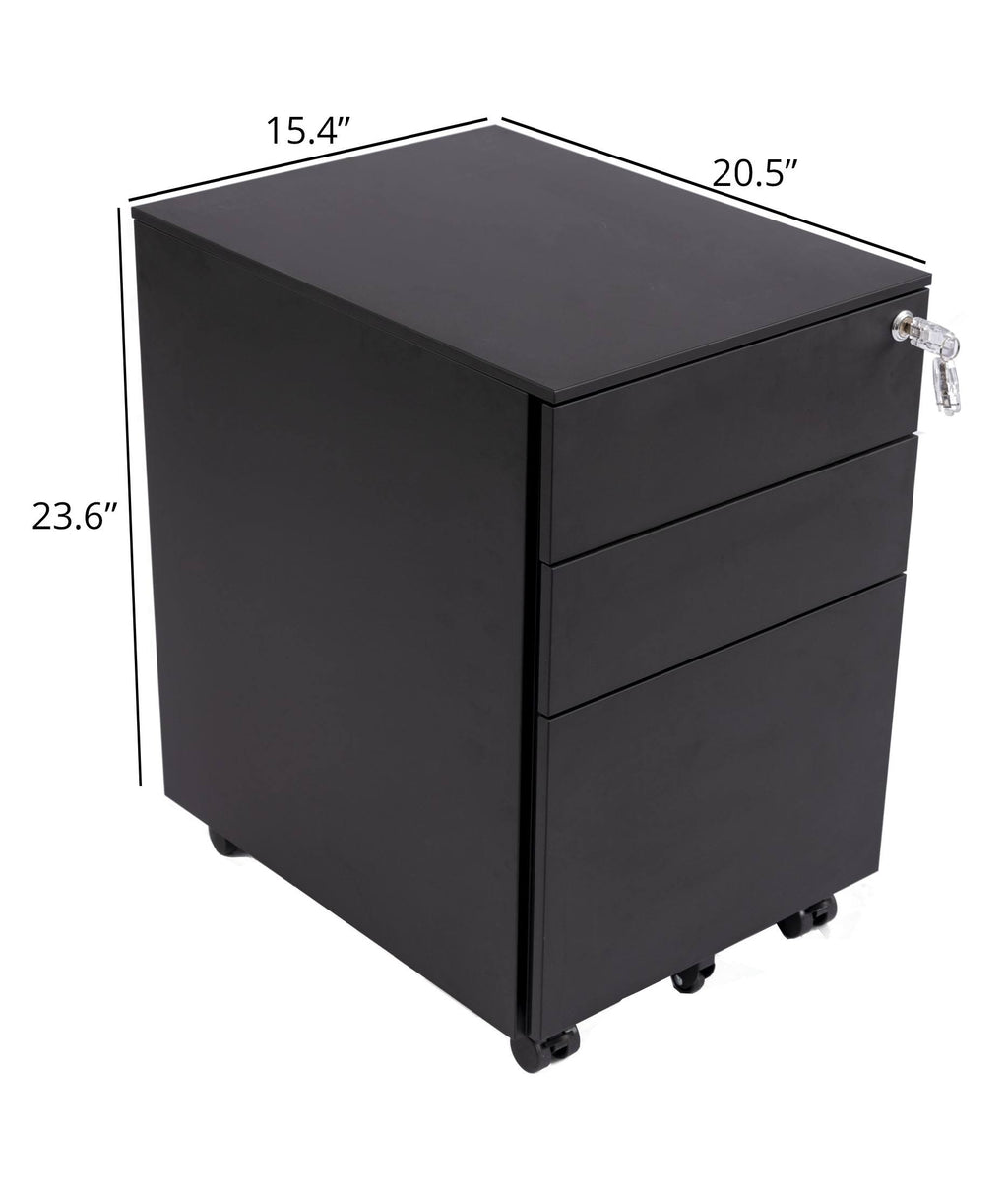 Black Wide 3 Drawer Rolling File Cabinet N149