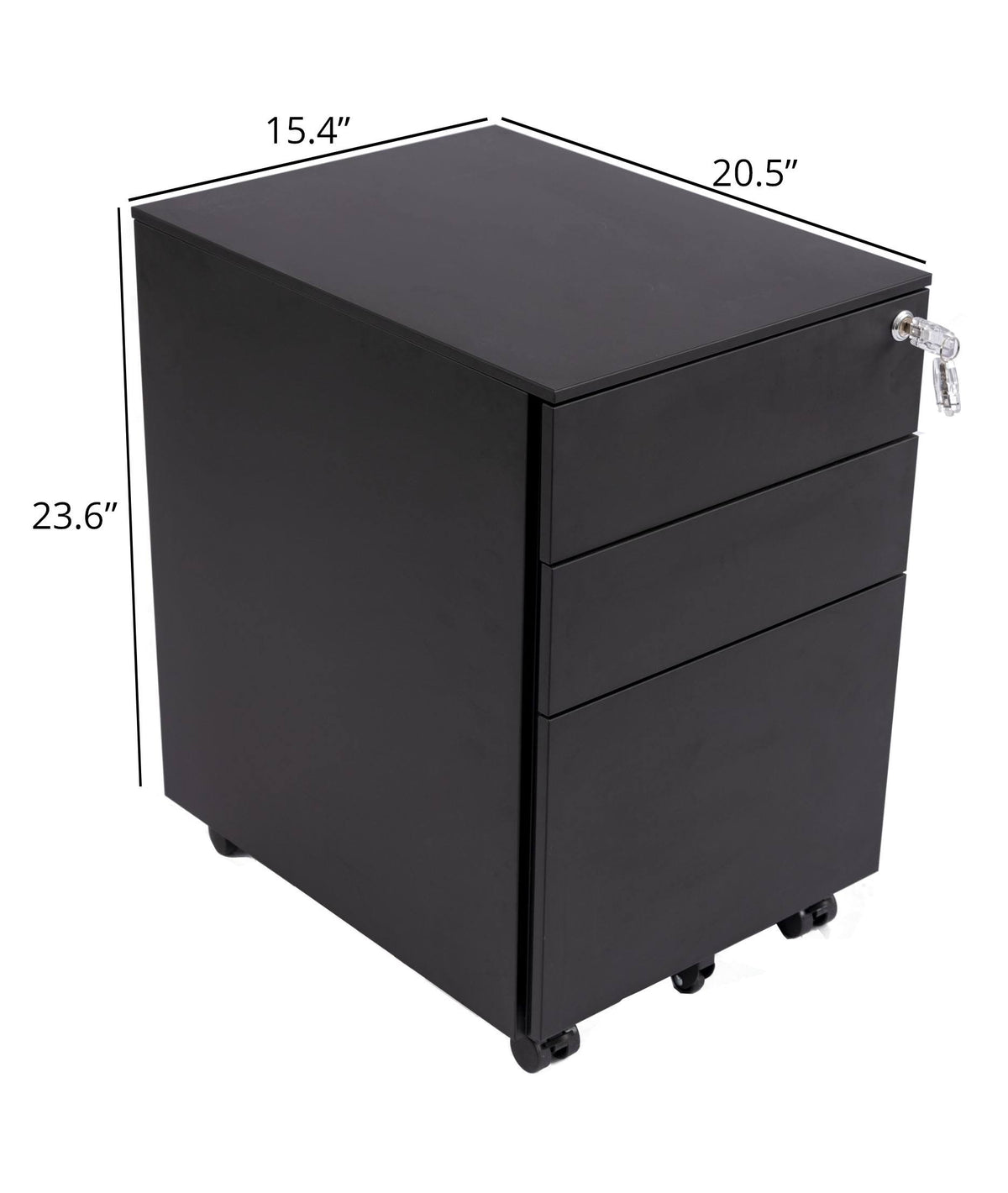 Black Wide 3 Drawer Rolling File Cabinet N149