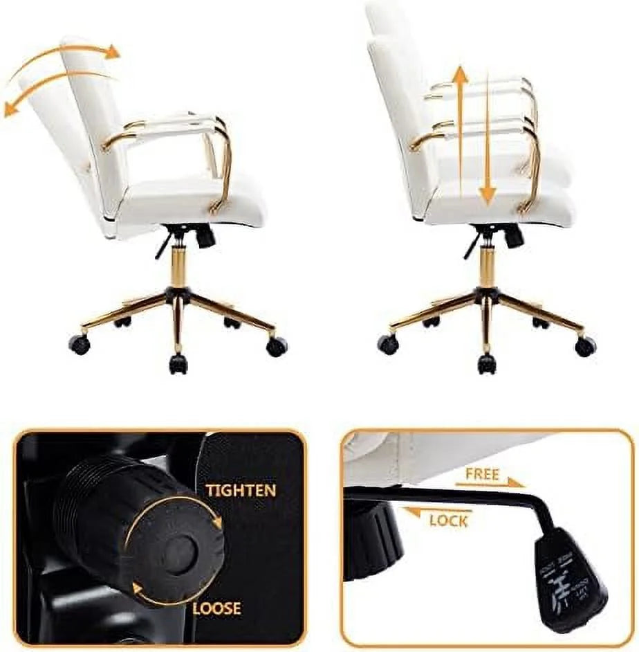 White PU Leather Office Desk Chair with Wheels K82832