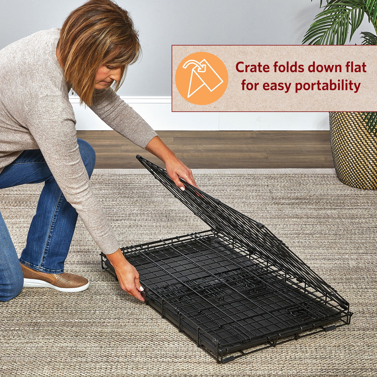 Medium Double Door Folding Metal Dog Crate with Divider Panel Z159528