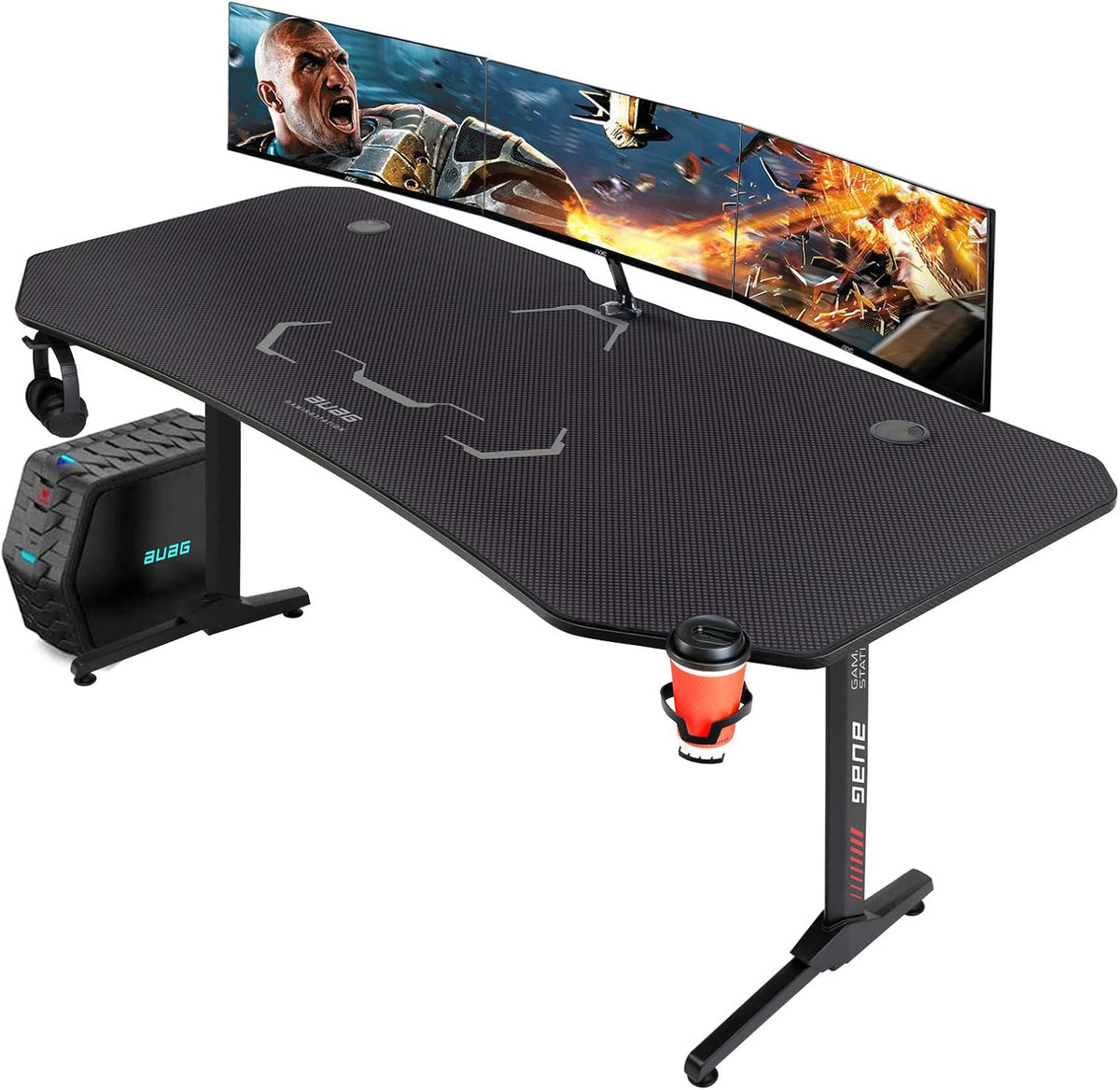 63 inch Gaming Desk with Desk Mat and Cup Holder and Headphone Hook E943